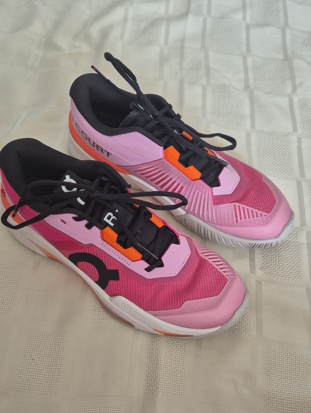 On Running Women's The Rogers Pro Fire Pink and Black Court Shoes